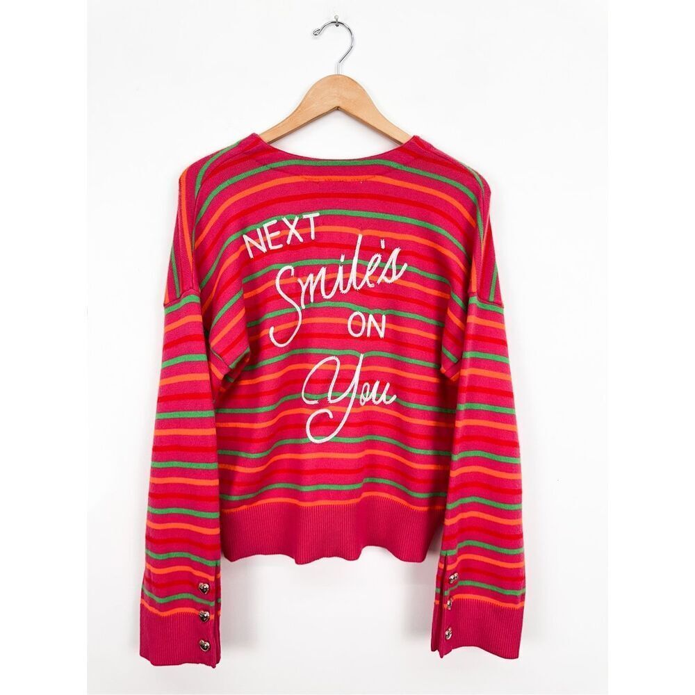 XOMR Kerri Rosenthal “Next Smile’s On You” Striped Pullover V Neck Sweater